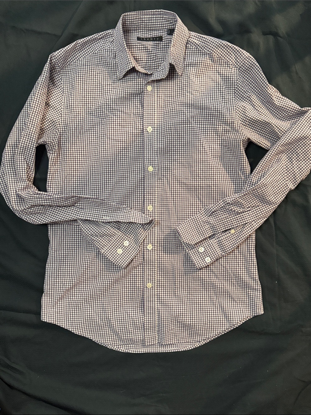 Theory Men's Purple and White Micro-Check Dress Shirt